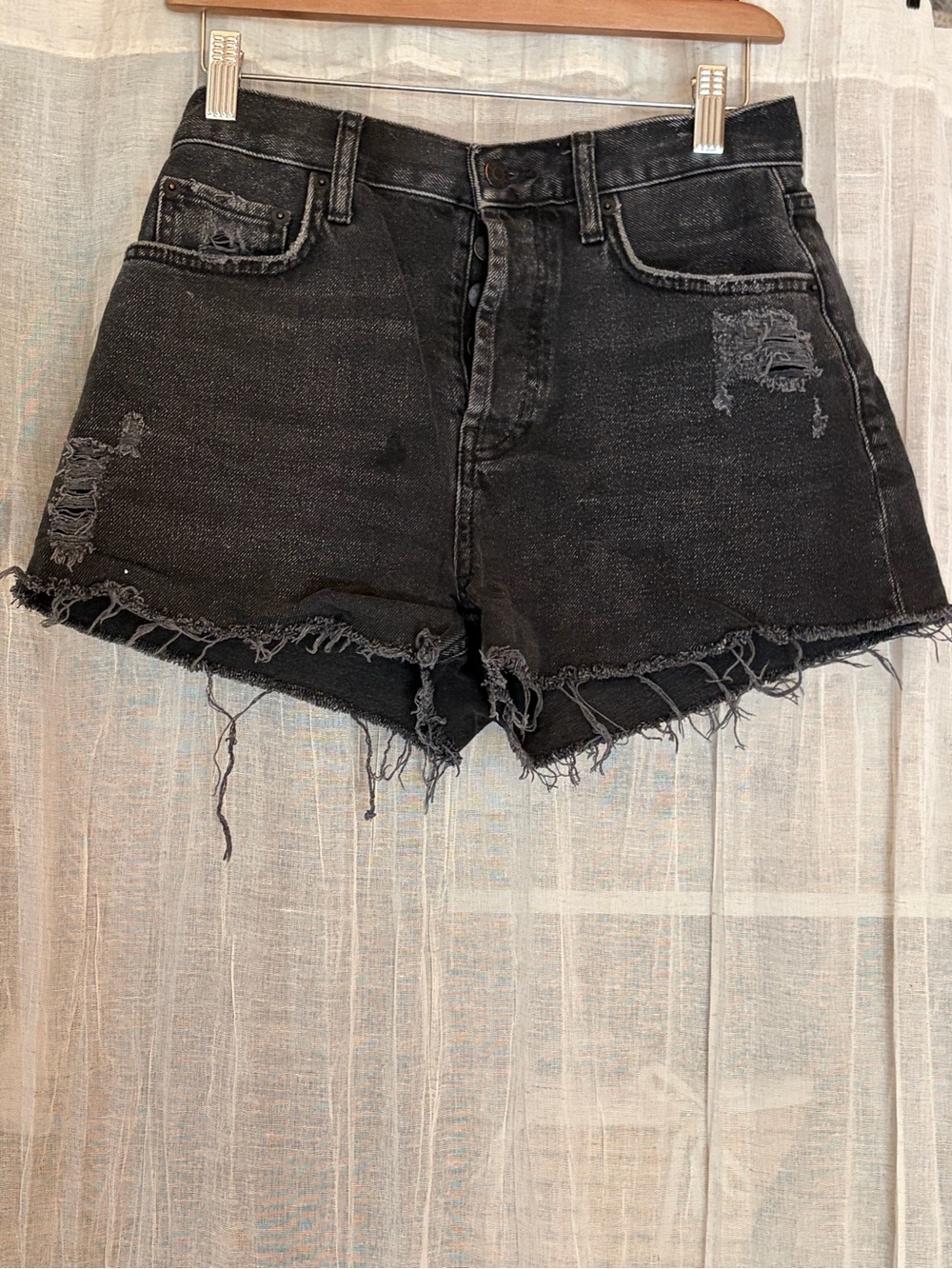 Rails | Fairfax | Black | Distressed Frayed Denim Shorts